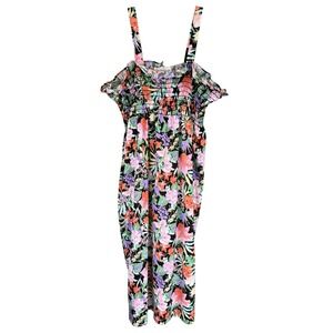 T11 Haypence Floral Smocked Midi Dress Ruffle 1970s Vintage ILGWU‎ Sun Dress
